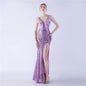 Ostrich Feather Heavy Industry Beads Dinner Exhibition Side Slit High End Evening Dress