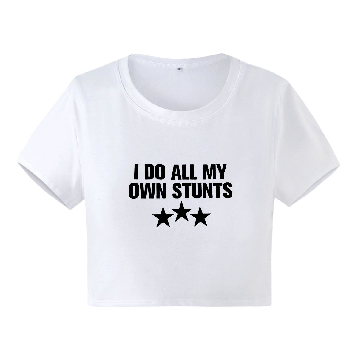 Women Clothing I Do All My Own Stunts Letter Graphic Printing Navel-Exposed Short Short Sleeve T shirt Women