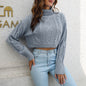 Women Clothing Autumn Winter High Collar Twist Long Sleeve Pullover cropped Sweater