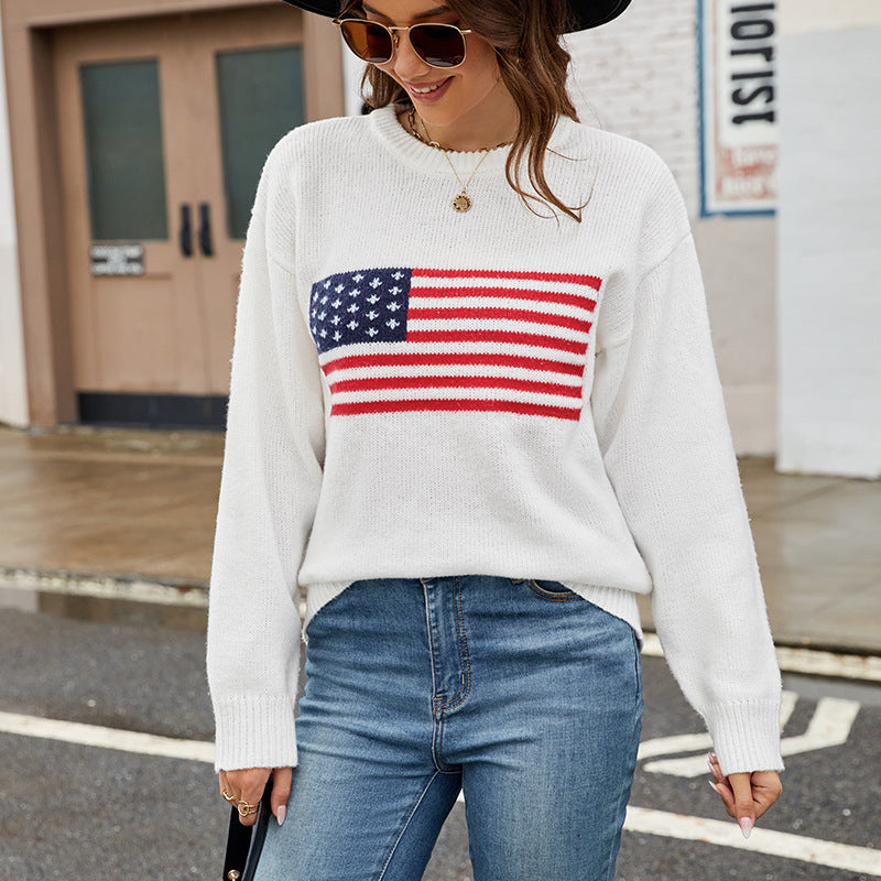 Autumn Winter round Neck Flag Easter Independence Day Sweater Women