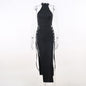 Slim Slimming Sexy Dress Sexy Halter Hollow Out Cutout Double Slit Dress