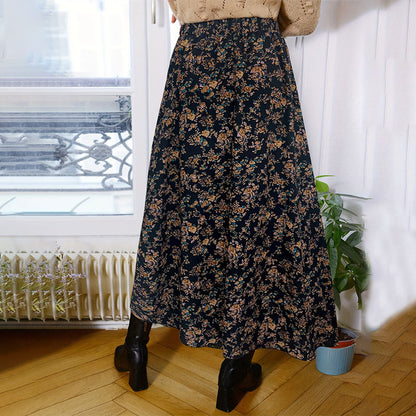 Elastic Waist Print A Line Skirt Women Office Elegant Floral Pleated Skirt Women Clothing Skirts