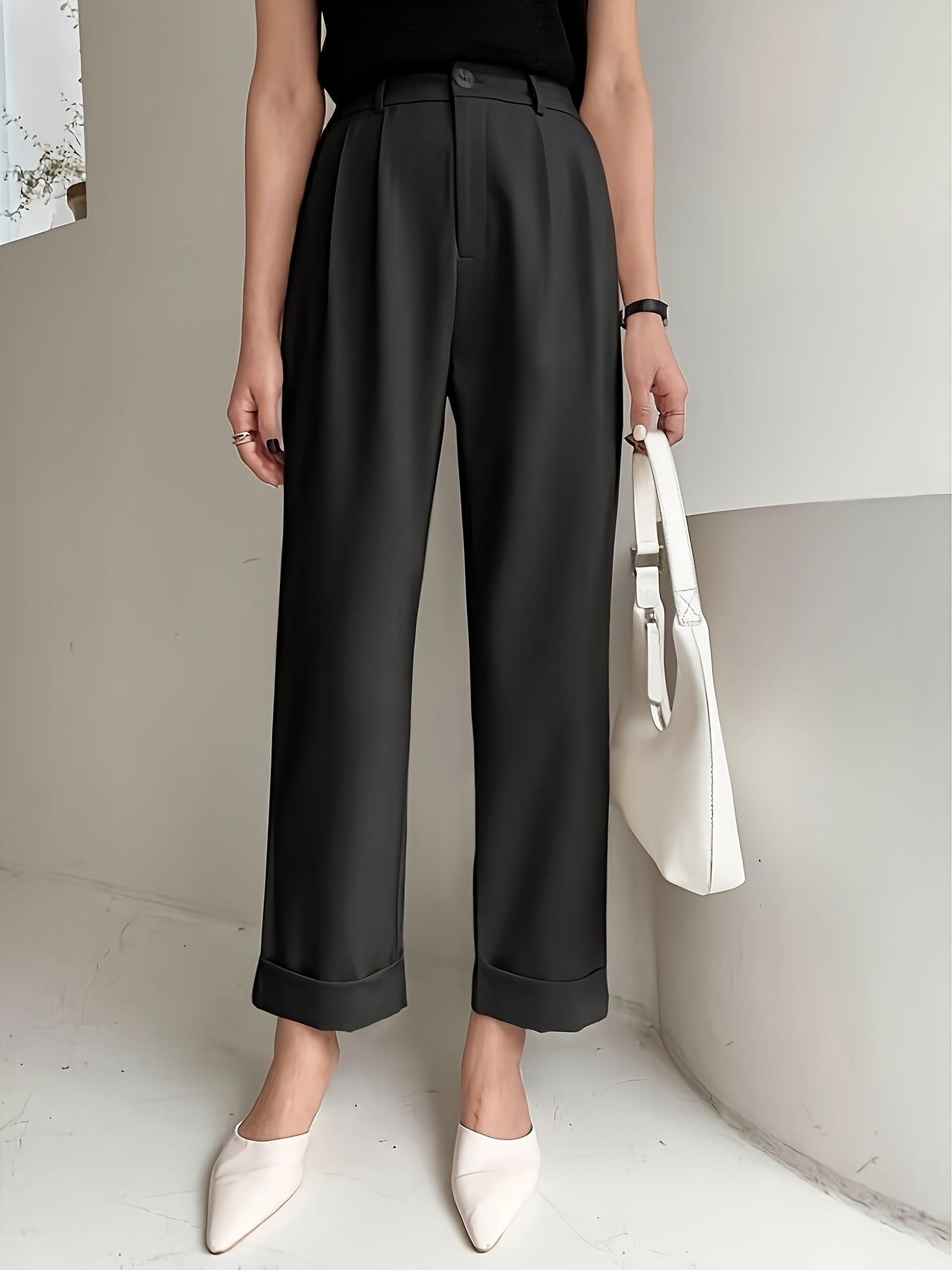 Office Drooping Slimming Real Pocket High Waist Wide Leg Pants Belt Wide Leg Casual Work Pant Women