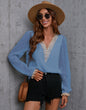 Women Clothing Autumn Chiffon Solid Color Stitching Lace Long Sleeve Shirt Office Top