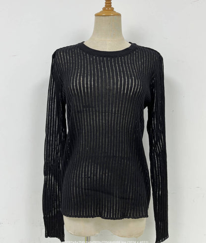 Spring Summer Long Sleeve round Neck Thin Breathable Knitted Wool Top