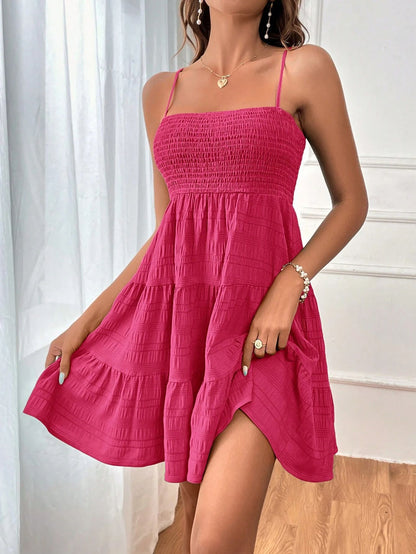 Women Clothing Summer off Neck Camisole Solid Color All Matching Texture Dress