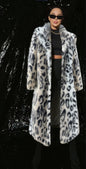 Autumn Winter Leopard Print Women Coat Mid Length Collar Faux Fur Leather Fur Coat