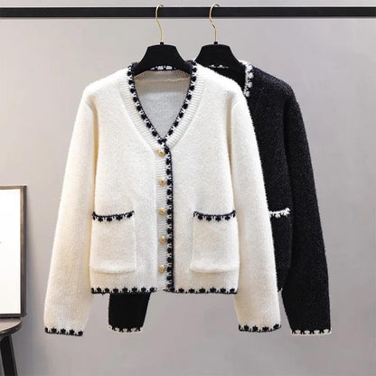 Classic Knitted Cardigan Women Autumn Winter Chenille Mink Velvet V Neck Sweater Women Coat