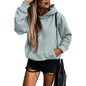 Autumn Winter Solid Color Pocket Hooded  for Women All Matching Long Sleeve Top