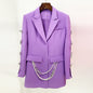 Dyed Fabric Dignified Sense of Design Sleeve Hollow Out Cutout Jeweled Bow Pearl Blazer Dress