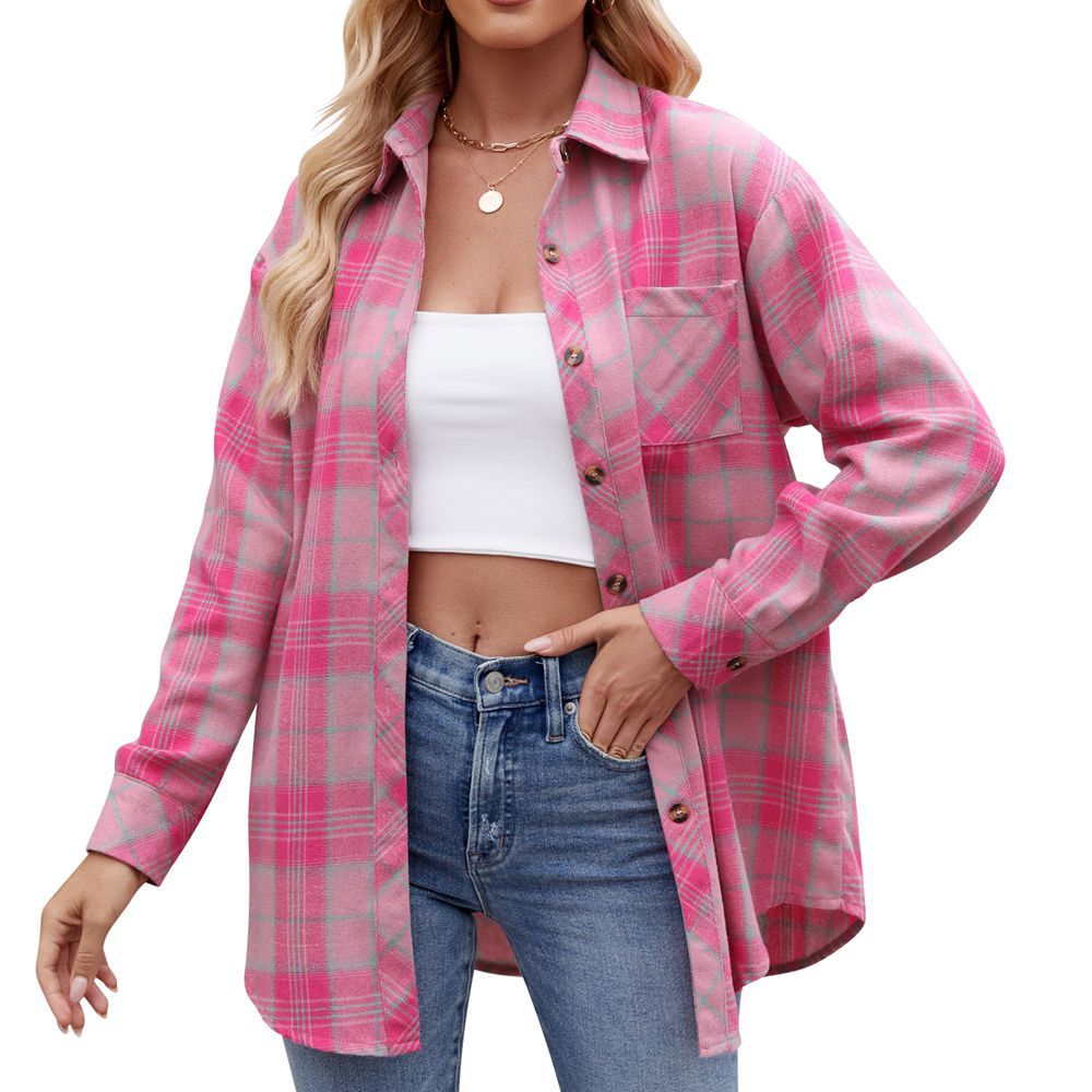 Autumn Winter Women Clothing Casual Sexy Loose Plaid Shirt Women