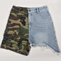 Women Clothing Denim Tassel Special Stitched Camouflage Shorts for Women
