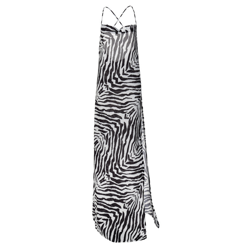 Summer Printed Sexy Dew Split Sling Dress Long Women