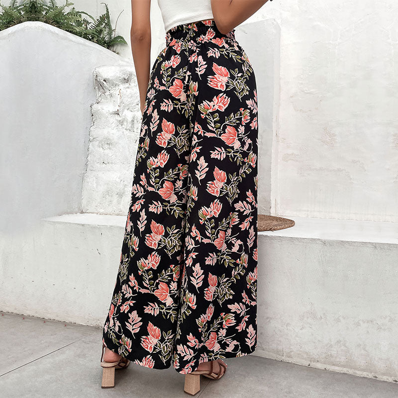 Summer Women Clothing Printed Flared Wide Leg Pants