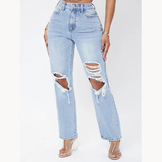 Jeans for Women Spring Summer Ripped Washed High Waist Loose Wide Leg Pants