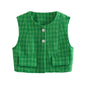 Short Buckle Vest Comfort Casual Women Clothing Spring Summer Patchwork Texture Sleeveless Top