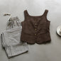 Retro Linen Vest for Women Autumn Special-Interest Square Collar Sleeveless Short Top