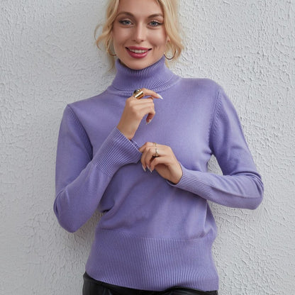 Autumn Winter Women Clothing Base Knitwear High Necked All Matching Sweater Women Solid Color