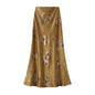 Stunning Elegant Fashionable Bronzing Printed Pleated Acetate High Waist Skirt Women Long Fish Tail Skirt