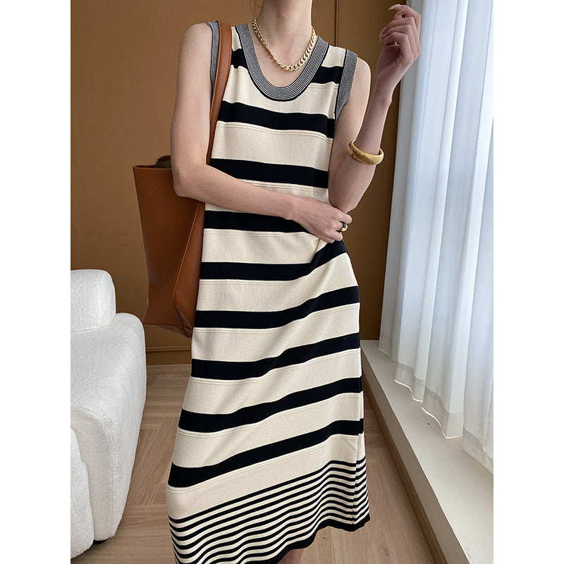 City Overture Office Layered Striped Sleeveless Knitted Dress Slimming