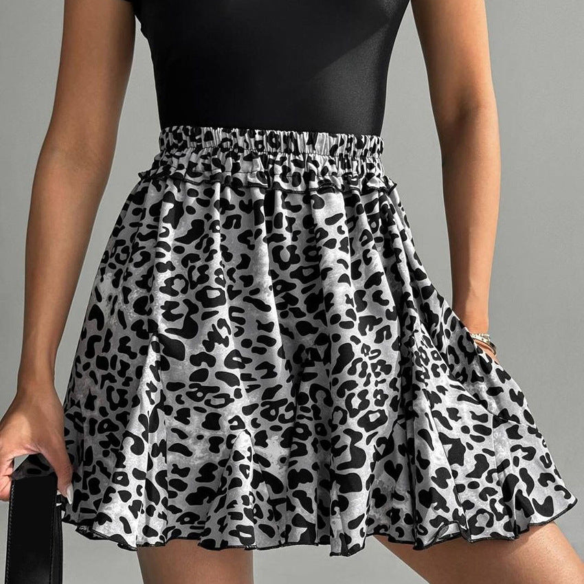 Sexy Leopard Print Curling Elastic Band Slimming Skirt Autumn Skirt