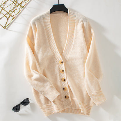 Elegant Knitted Cardigan Women Autumn Winter Women Plain Single Breasted Sweater Coat