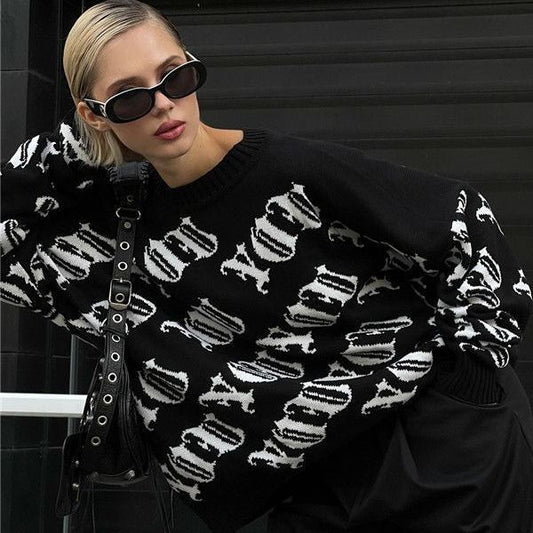 Street Sexy Printed Long Sleeve Women Printing Contrast Color Sweater Inner Wear Outer Wear Autumn Winter