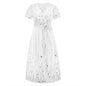 Women Embroidered Bright Yarn Mesh Dress Fashionable Slim Fit V neck Mid Length Dress