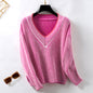 V neck Striped Sweaters Women Clothing Autumn Winter Casual Pullover Loose Sweater