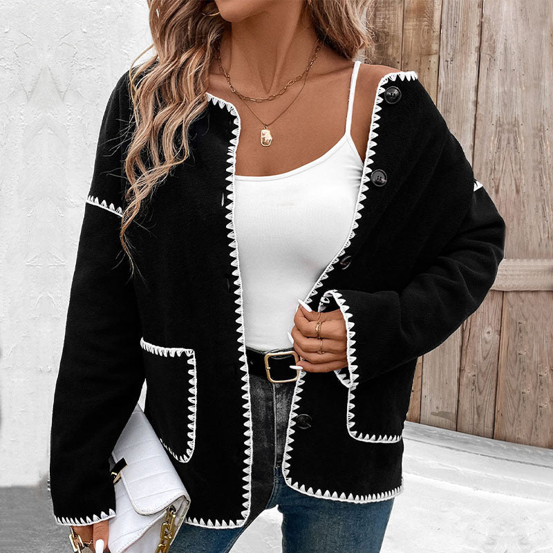 Autumn Winter Women Clothing Loose Color Matching Polar Fleece Jacket Women