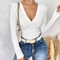 Women Clothing Autumn Winter Sexy Slim Fit Graceful Long Sleeve T shirt Bottoming Shirt V neck Top