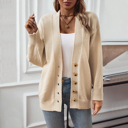 Elegant Knitted Cardigan Women Autumn Winter Women Plain Single Breasted Sweater Coat