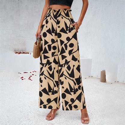 Women Clothing Spring Summer Elegant Printed Loose Trousers