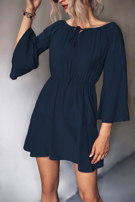 Autumn Women Clothing Classic Solid Color Stitching Tied Dress