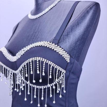 Sexy Sexy Show Waist Corset Vest Waist Seal Light Diamond Long Tassel Boning Corset Strap Tight Wrapped Chest