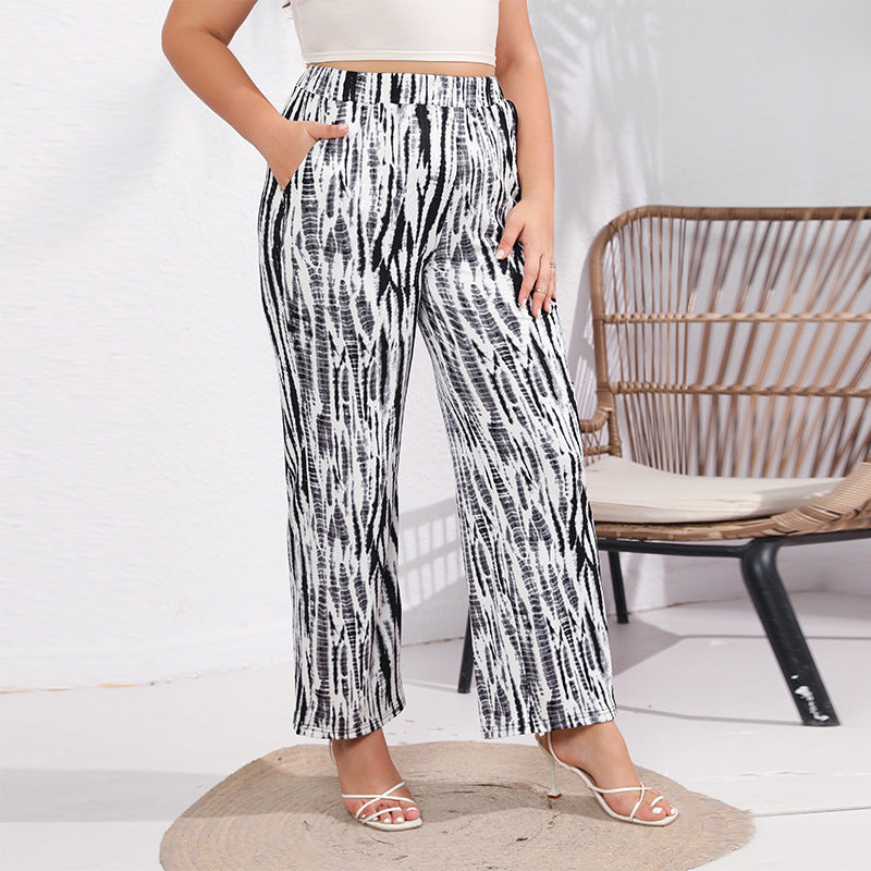 Loose Drooping Ice Silk Wide Leg Pants Vintage Printed Zebra Print Casual Trousers