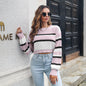 Women Clothing Autumn Winter Color Contrast Lantern Sleeve Short Knitted cropped Baring Sweater