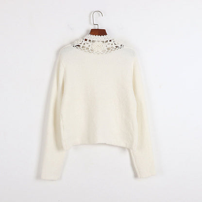 Handmade Crochet Hollow Out Cutout out Sweater Early Autumn Winter French Mohair Three Dimensional Floral Deep V Plunge Plunge neck Bag Buckle Knitted Coat for Women