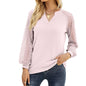 Women Clothing Autumn Winter Waffle Lace Stitching Long Sleeve V-neck T-shirt Top For Women