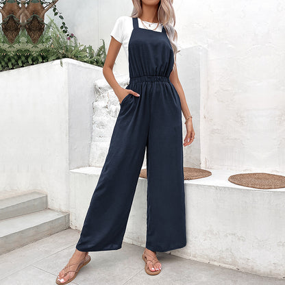 Summer Women Casual Solid Color Suspender Pants