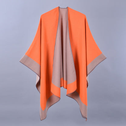 Women Spring Scarf Shawl All Match Solid Color Four Seasons Imitation Cashmere Split Cloak