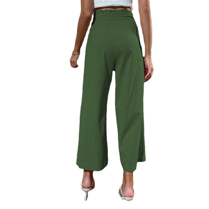 Spring Summer Women Clothing Pants Cropped Pants Straight Pocket Waist Slimming Casual Pants Women