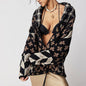 Autumn Winter Knitwear Abstract Printing Collared Loose Long Sleeve Knitted Sweater for Women