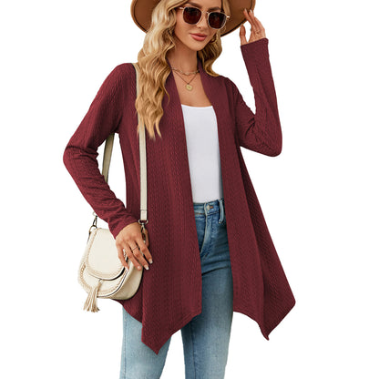 Women Clothing Autumn Winter Solid Color Loose Long Sleeves Cardigan Coat Women
