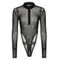 Women  Clothing Minimalist Mesh Sexy Zipper Stitching Long Sleeve Jumpsuit