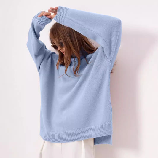 Knitted Russian Autumn Winter Sweater High Collar Loose