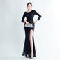 Sequined Long Sleeve Split High End Evening Dress