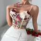 Retro Net Yarn Floral Embroidered Steel Ring Boning Corset Vest