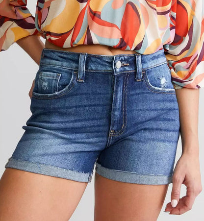 High Waist Curl All Matching Denim Shorts Women