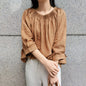 Linen Three Quarter Sleeve Shirt Top Early Autumn Japanese Loose Plus Size Organ Pleated Design Niche Cotton Linen T shirt